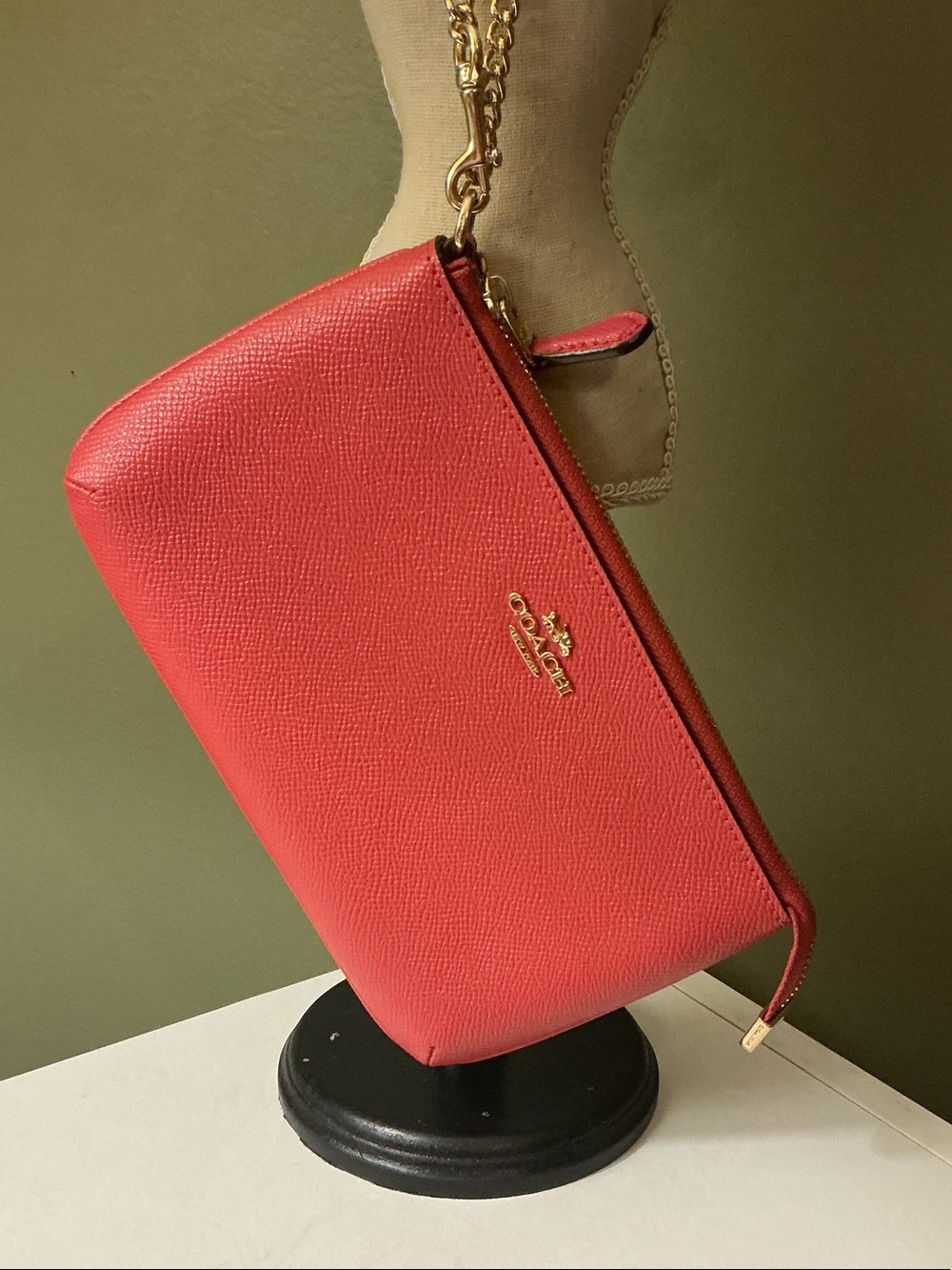 Coach Pebbled Leather Wristlet in Pink with Gold Hardware & Strap NWOT